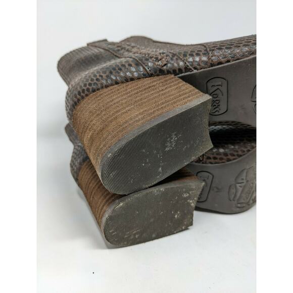 Womens Korks Boots Booties Size 8.5M Scale Pattern Brown Leather Upper - Picture 11 of 12